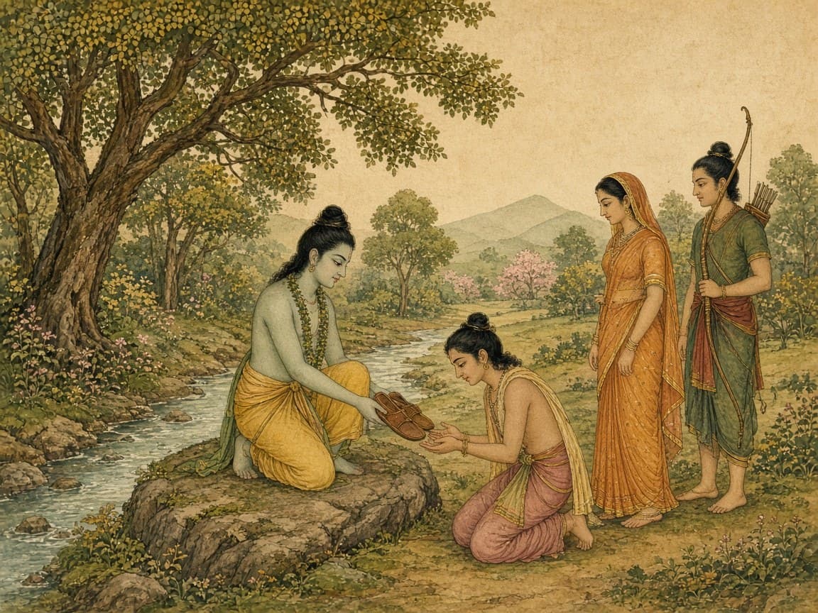 Rama giving his padukas to Bharata at Chitrakuta